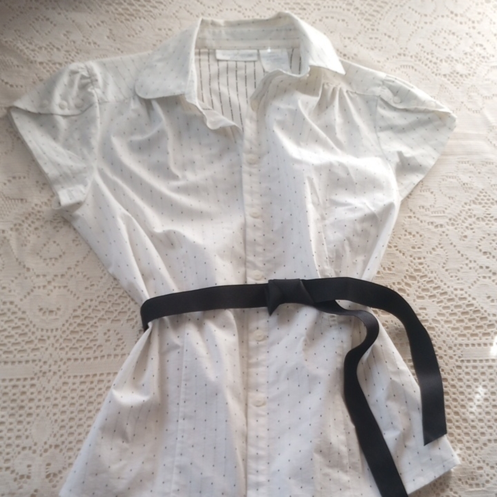 Worthington Black/White Button-Down Shirt with Black Belt